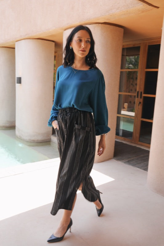 Trisha Skirt - Pinstripe Linen