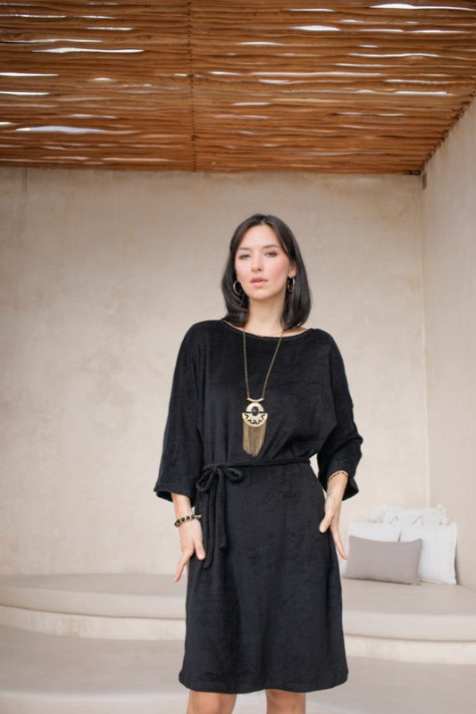 Rose 3/4 Sleeve Dress - Terry Black