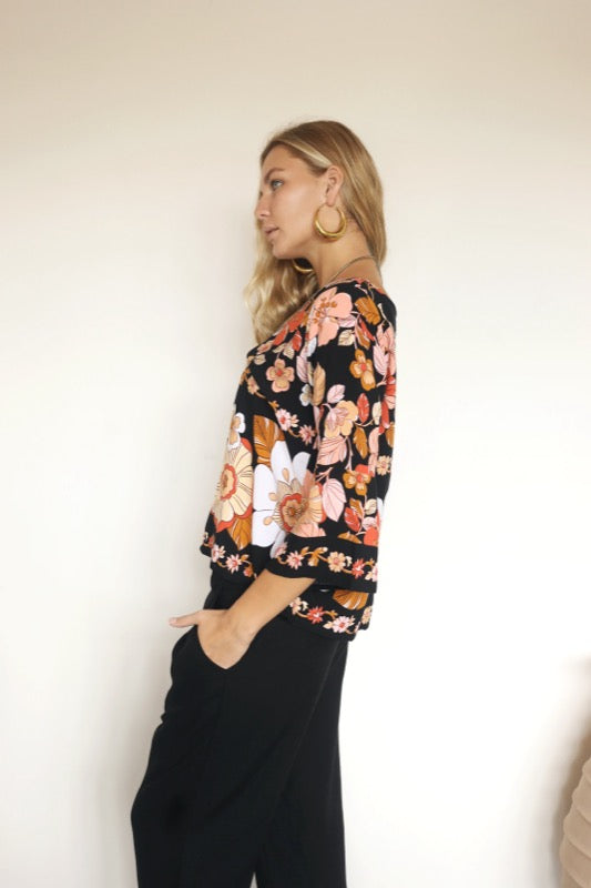 Total Eclipse Top - Bordered Floral