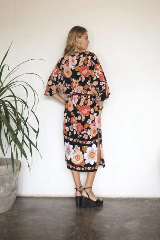 Rose L/S Midi Dress - Bordered Floral