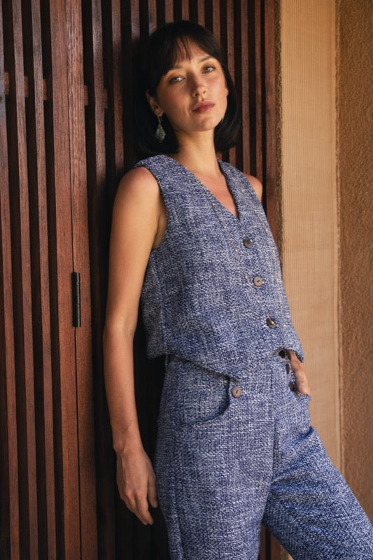 Petra Vest - Navy Tweed
