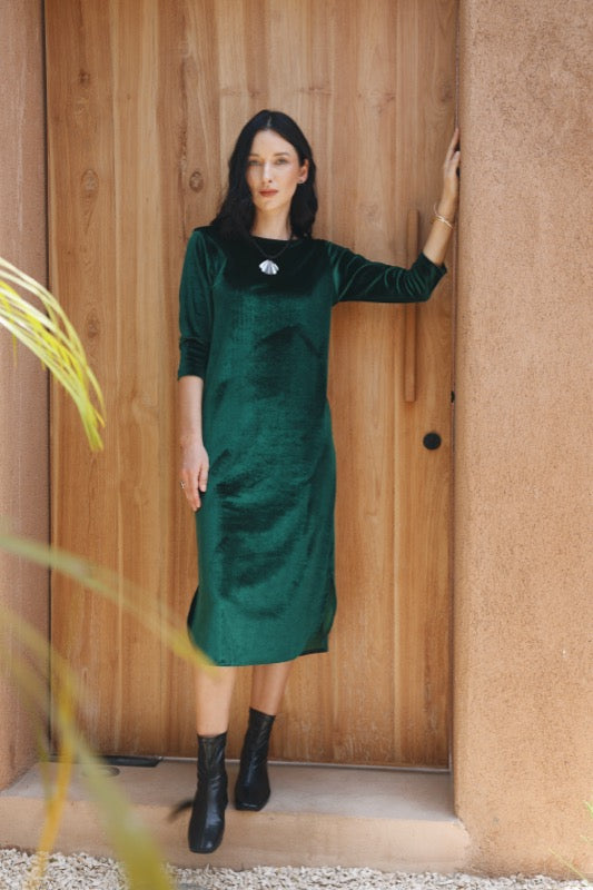 Teddie Velour Dress - Wicked Green Velvet Dressy Bessy Teddie Velour Dress - Wicked Green Velvet Dressy Bessy