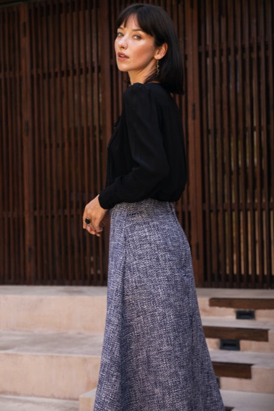 Mira Skirt - Navy Tweed