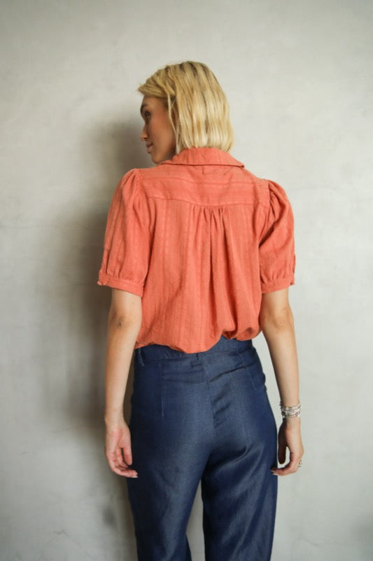 Joyce S/S Blouse - Brick Embroidered Cotton