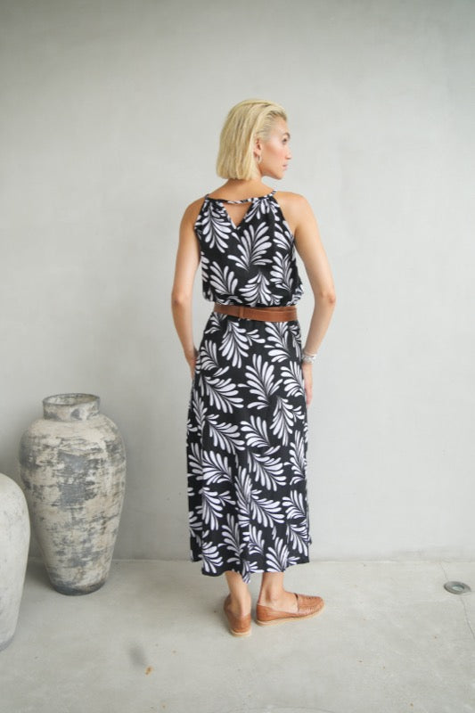 Harlow Skirt - Black & White Ferns