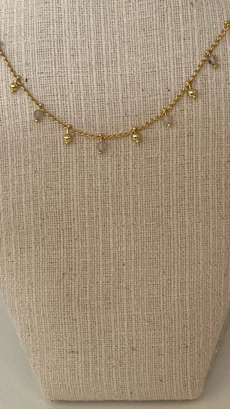 Crystal & Gold Necklace - Rose Quartz & Gold Beads