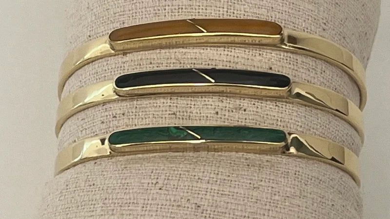 Himalayan Bar Gem Cuff - Jade, Tigers Eye, Black Onyx