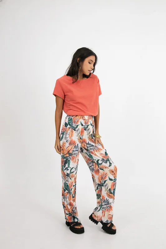 Esme Pant - Hawaii Print - Peach Iced Tea