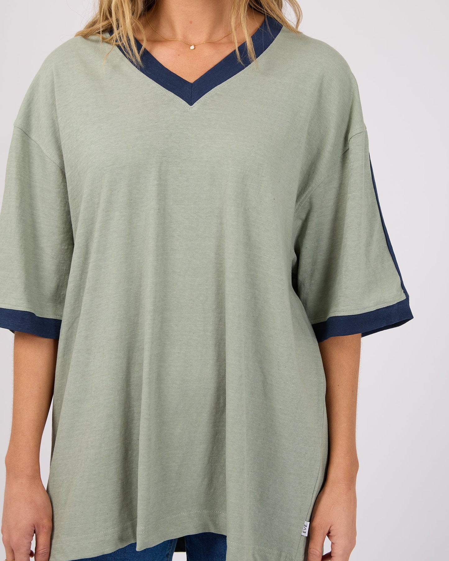 Zulu Panel Oversized V-Neck Tee - Sage