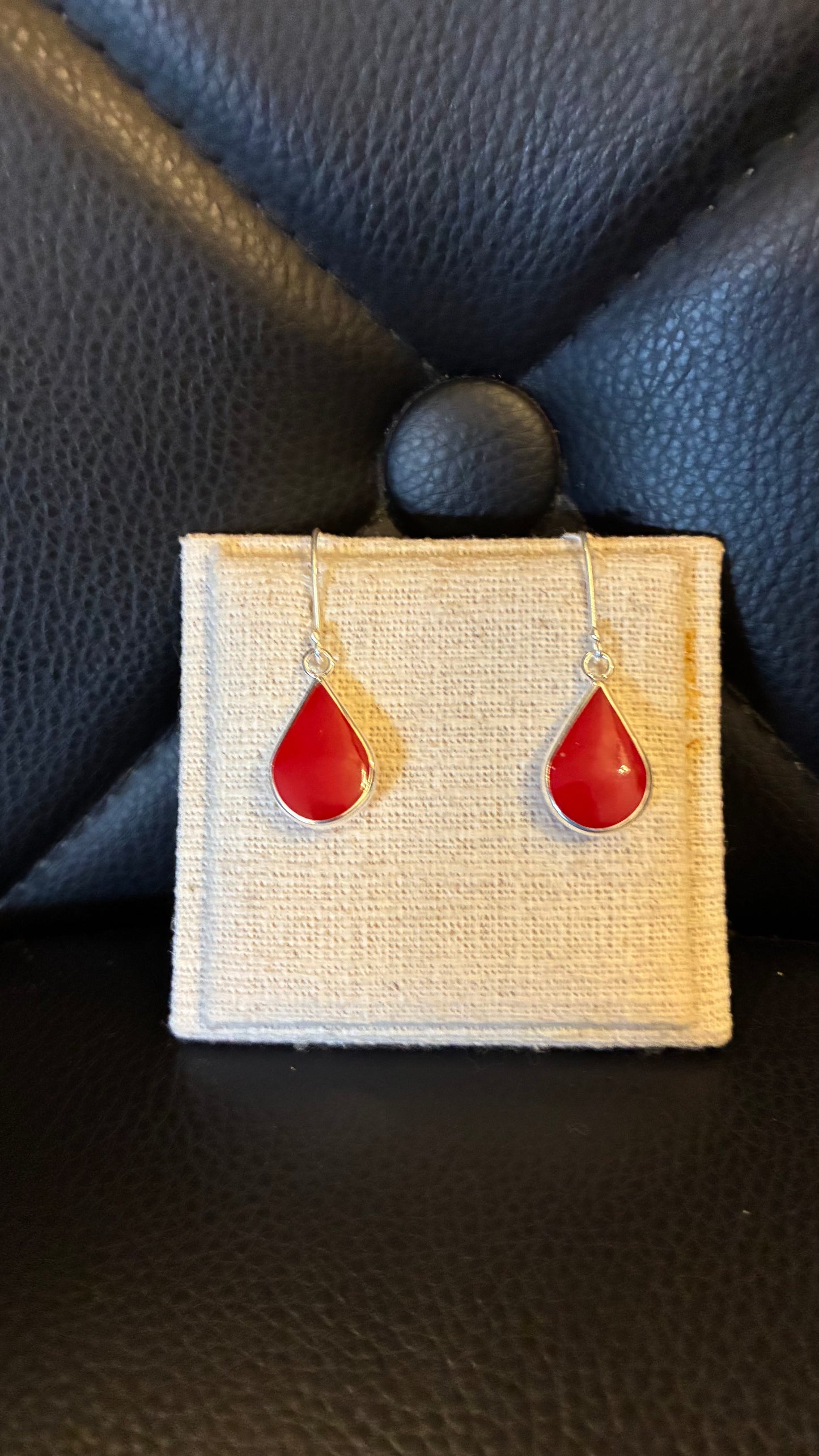 Red Carnelian Teardrop Earrings - Silver