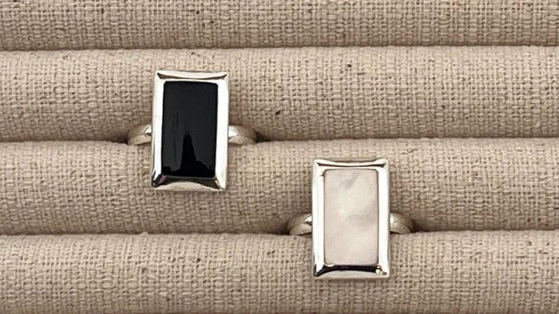 Rectangle Ring - Black Onyx & Moonstone