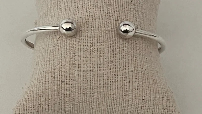 Fixed Ball Cuff Bangle - Sterling Silver