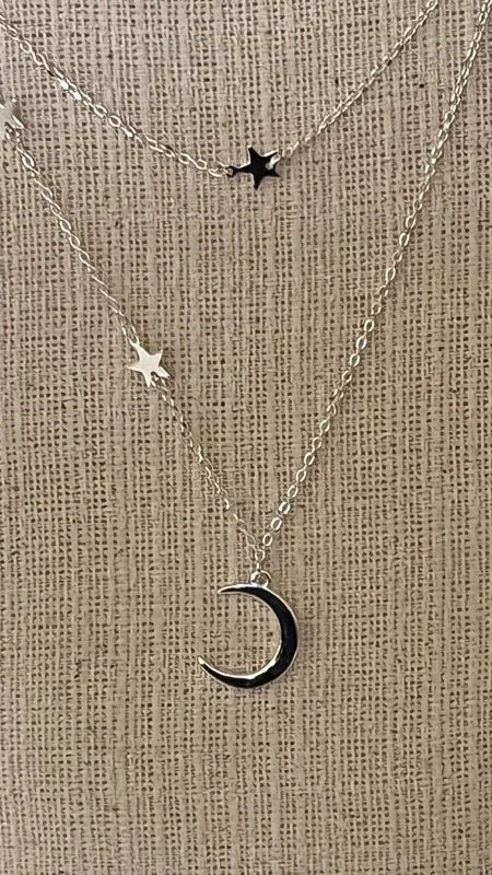 Moon & Stars Necklace - Sterling Silver