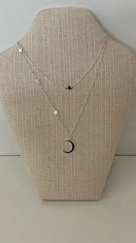 Moon & Stars Necklace - Sterling Silver