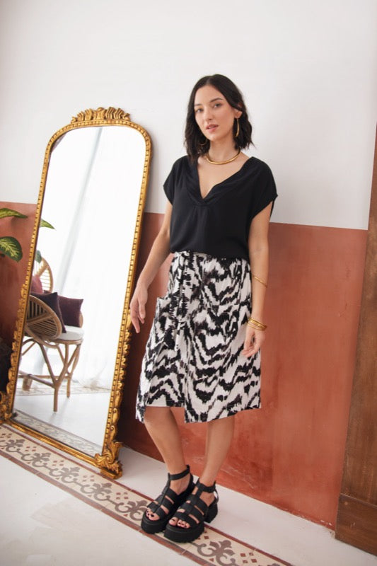 Melody Skirt - Black & White Iskat Linen