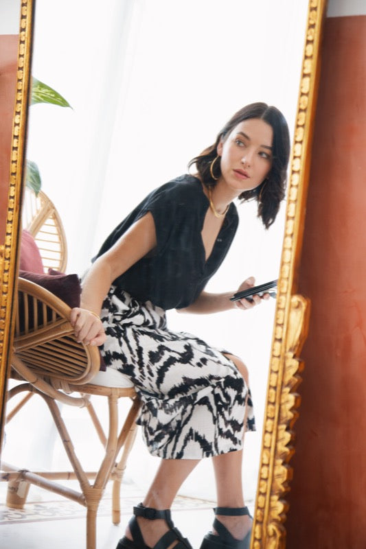 Celeste Skirt - Black & White Iskat Linen