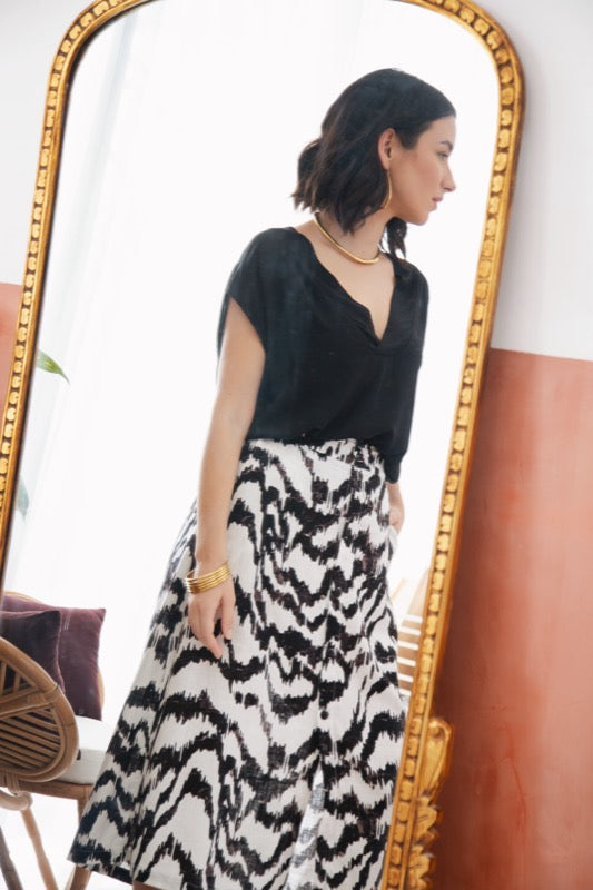 Celeste Skirt - Black & White Iskat Linen