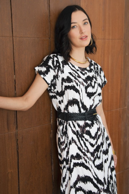 Miranda Dress - Black & White Iskat Linen