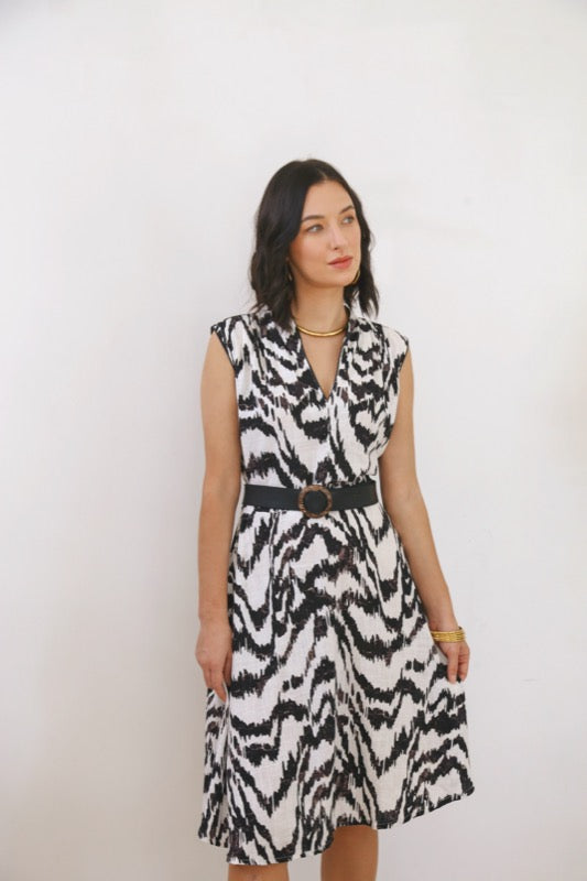 Connie Dress - Black & White Iskat Linen