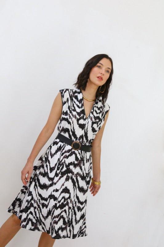 Connie Dress - Black & White Iskat Linen