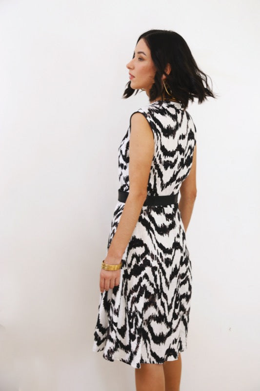 Connie Dress - Black & White Iskat Linen