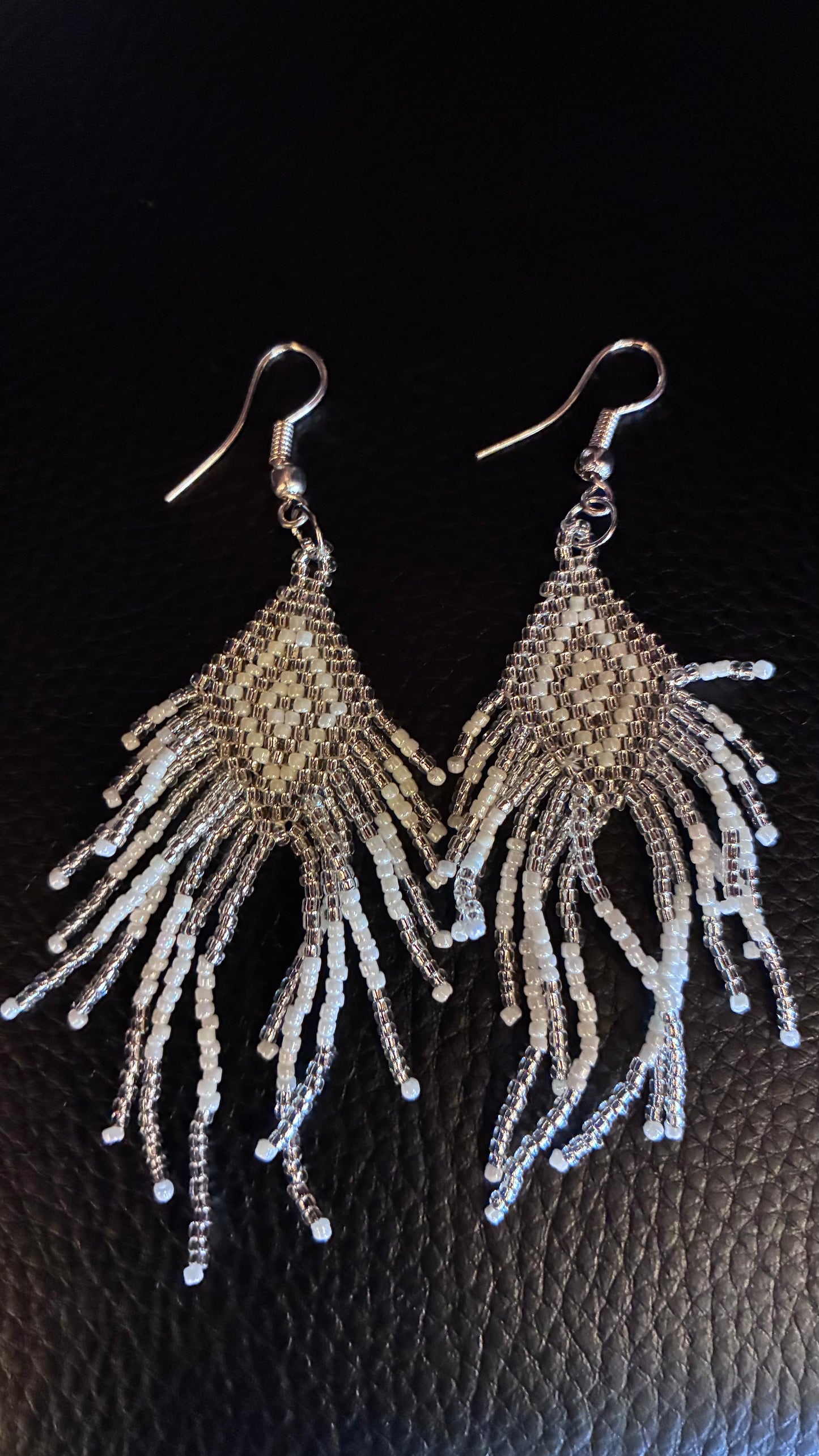 Diamond Beaded Earrings - White