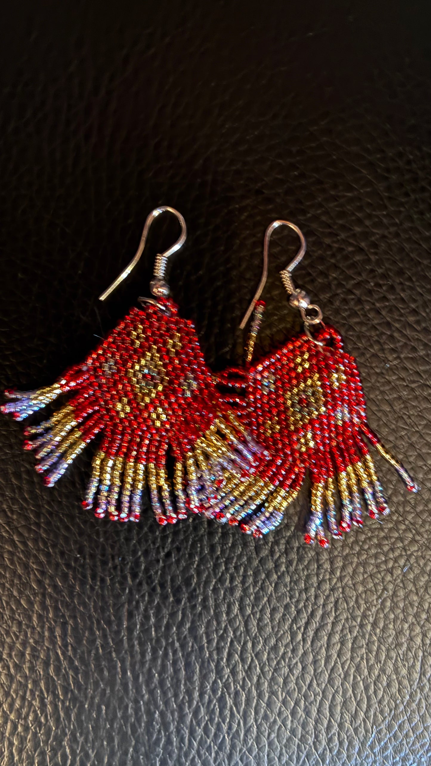 Aztec Beaded Earrings - Red