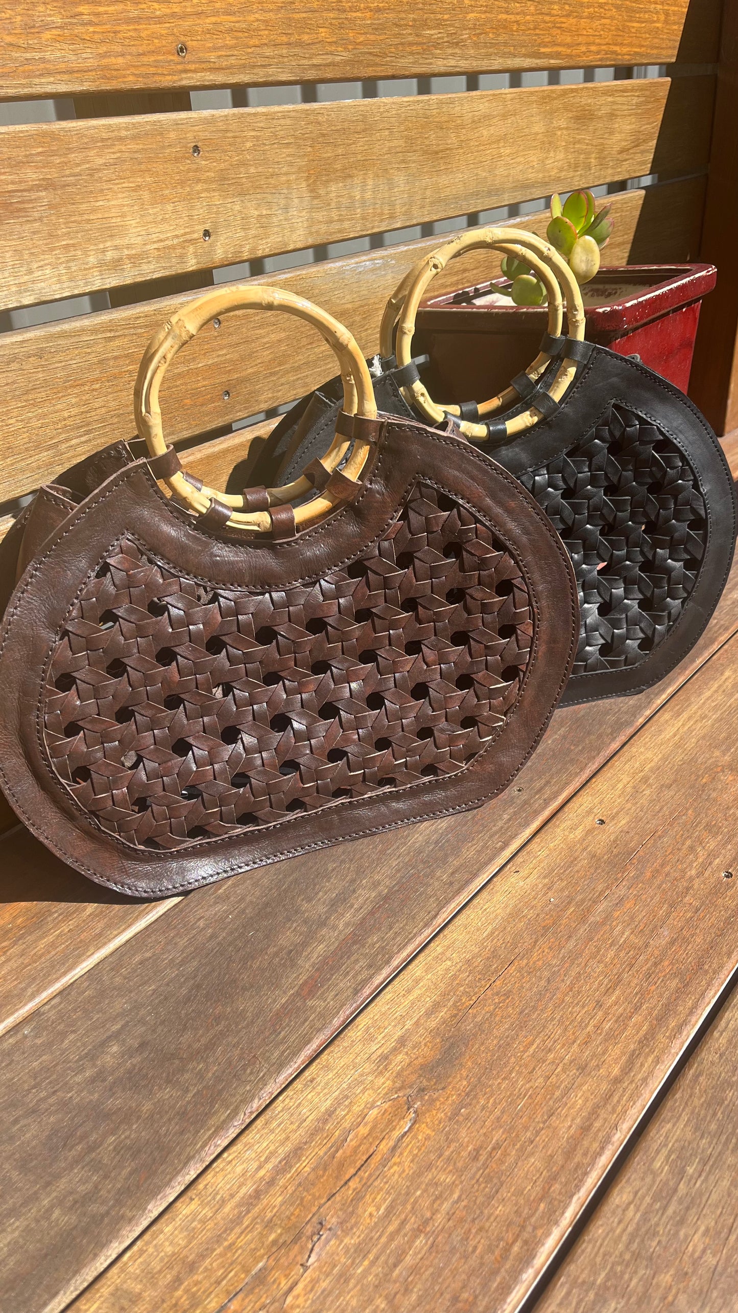 Rattan Leather Bag - Black