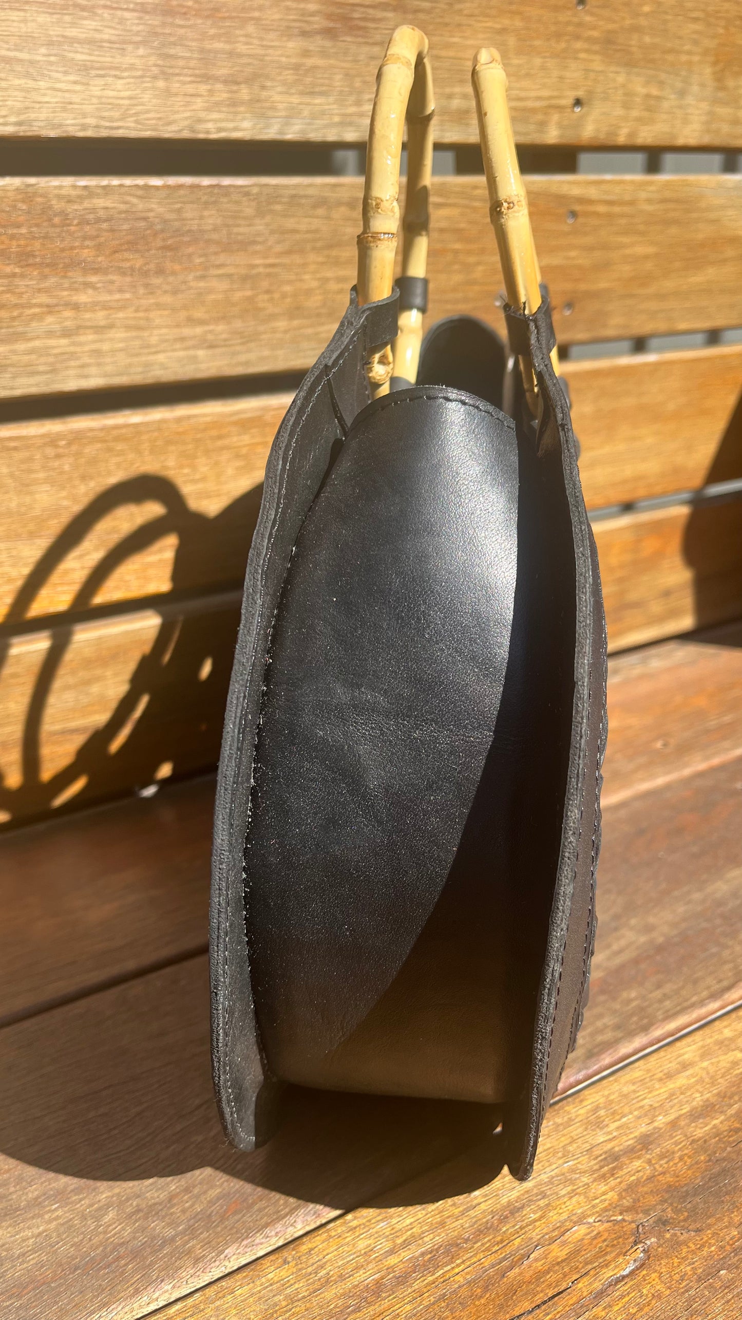 Rattan Leather Bag - Black