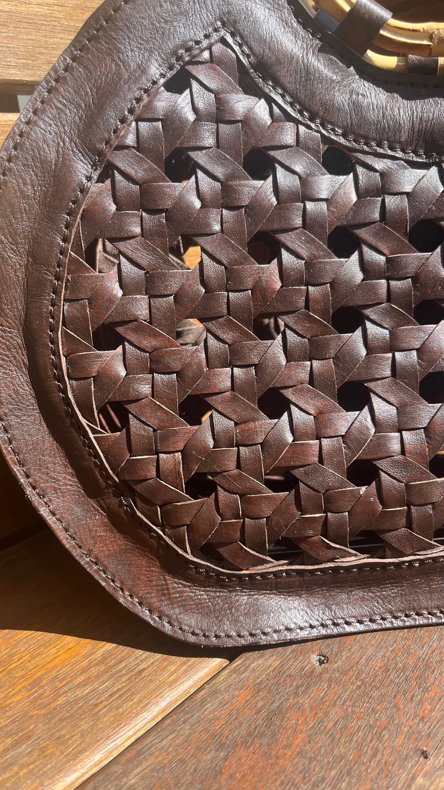 Rattan Leather Bag - Dark Brown