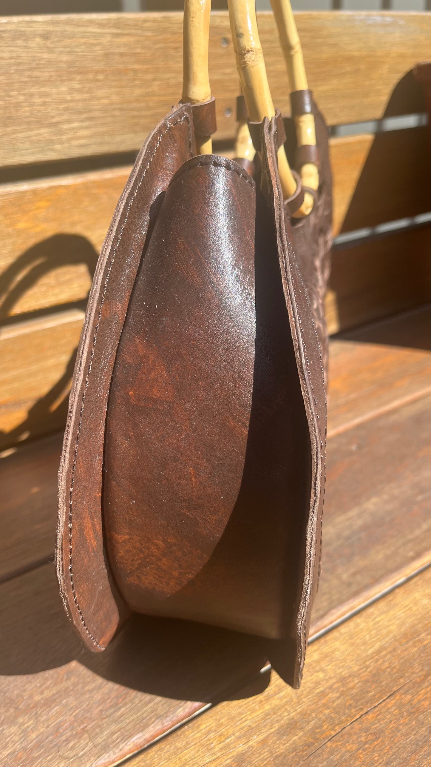 Rattan Leather Bag - Dark Brown
