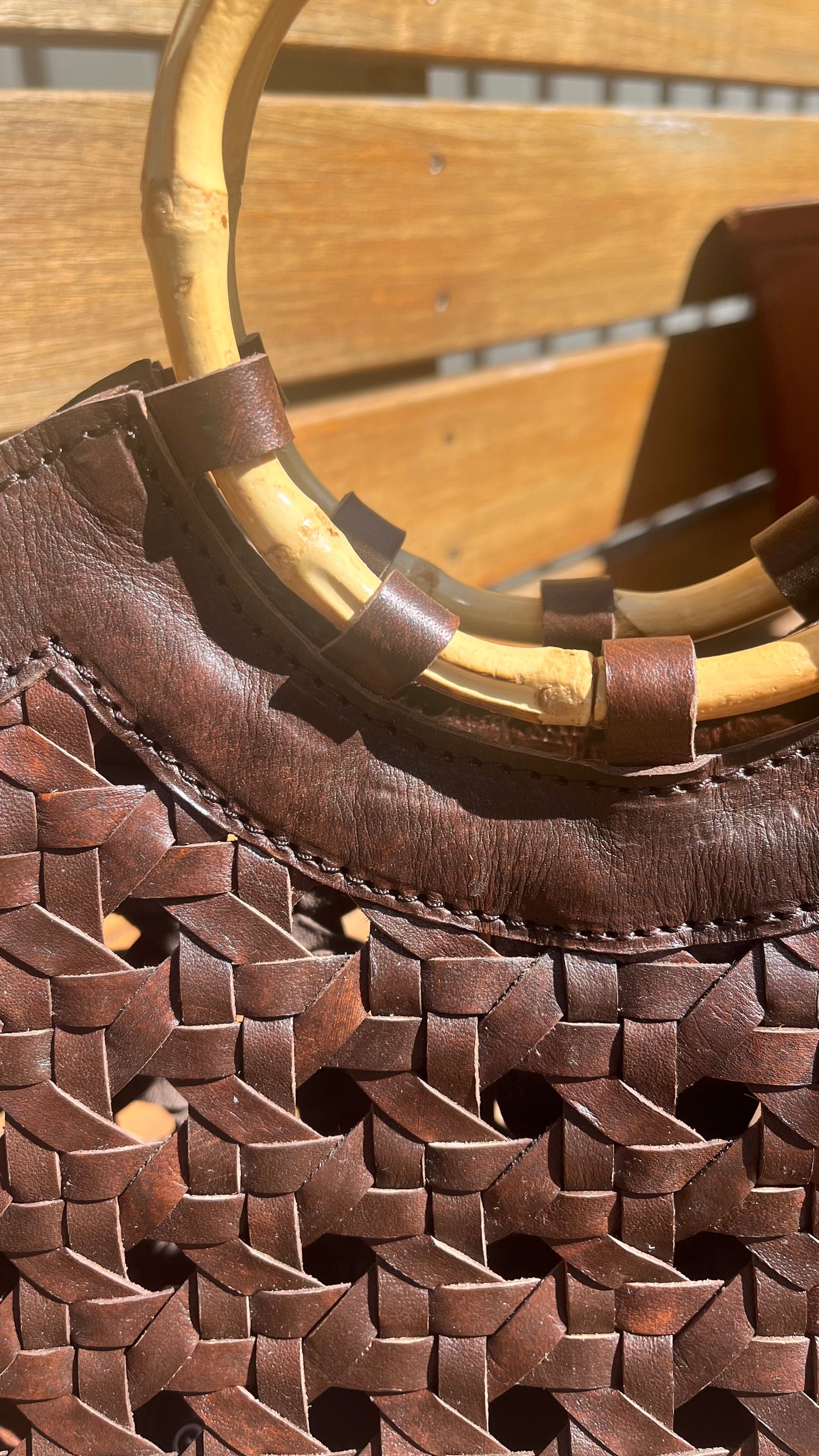 Rattan Leather Bag - Dark Brown