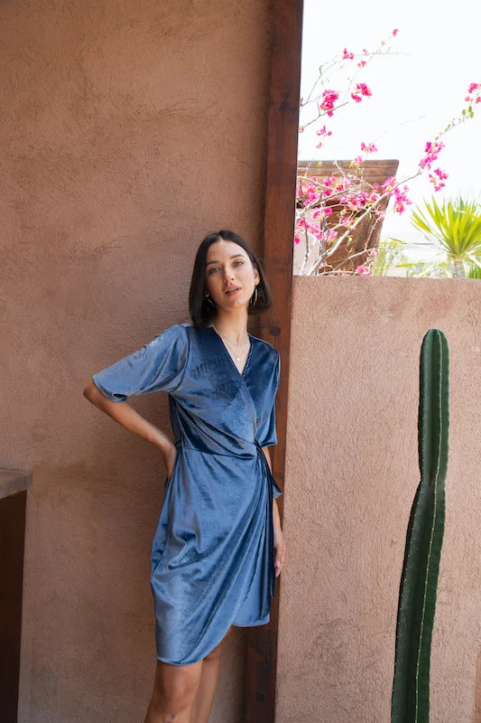 Olive Wrap Dress - NY Blue Velvet