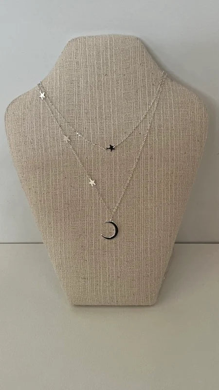 Moon & Stars Necklace - Sterling Silver
