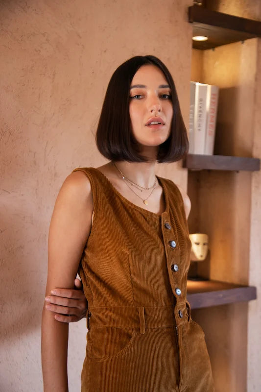 Darcy Pinafore Dress - Gold Corduroy