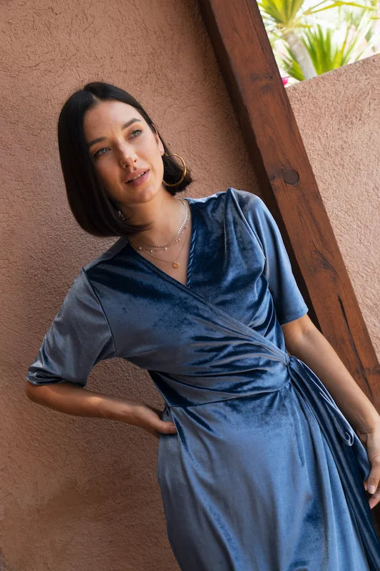 Olive Wrap Dress - NY Blue Velvet