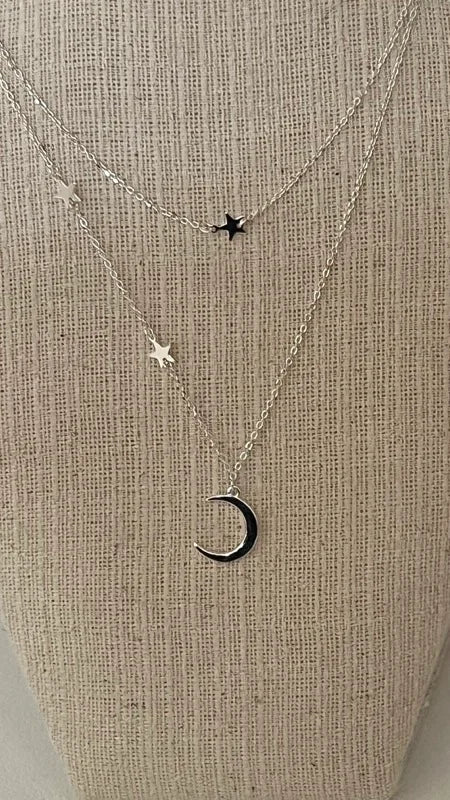 Moon & Stars Necklace - Sterling Silver