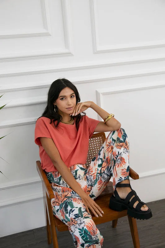 Esme Pant - Hawaii Print - Peach Iced Tea