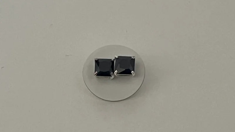 Black Crystal Studs - Sterling Silver
