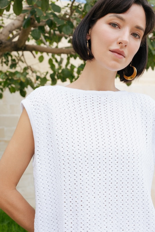 Cheska Fancy Knit Vest - White