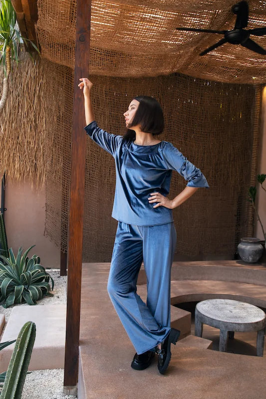 Esme Velvet Pant - NY Blue Velvet