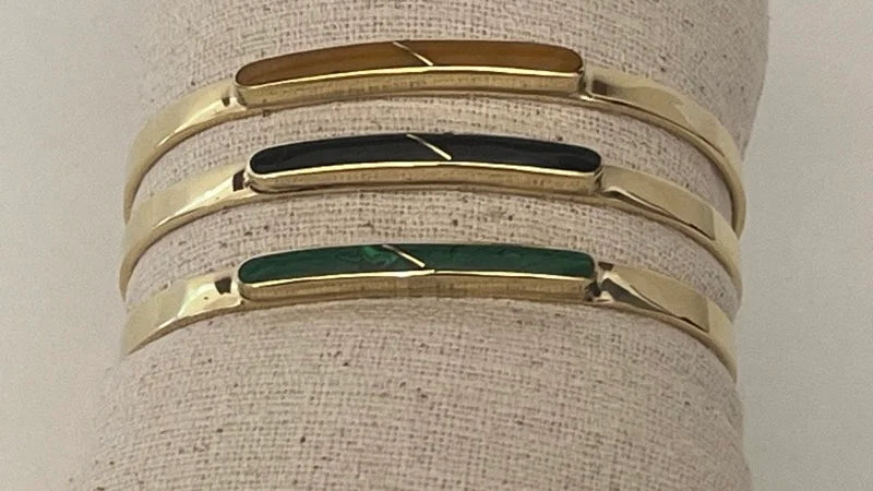 Himalayan Bar Gem Cuff - Jade, Tigers Eye, Black Onyx