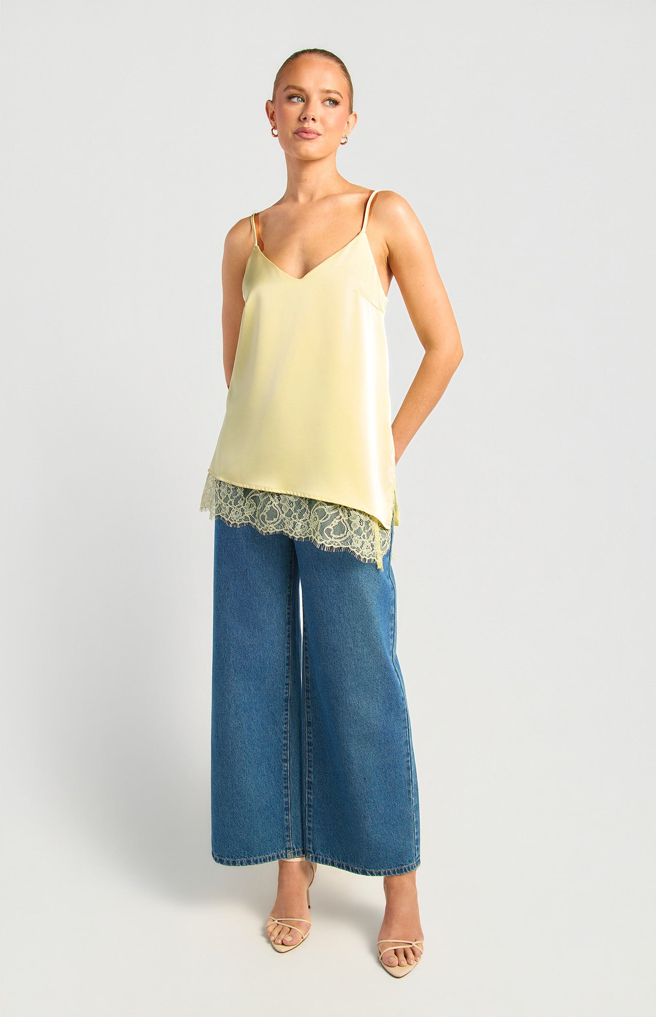 Asymmetric Lace Trim Cami - Butter