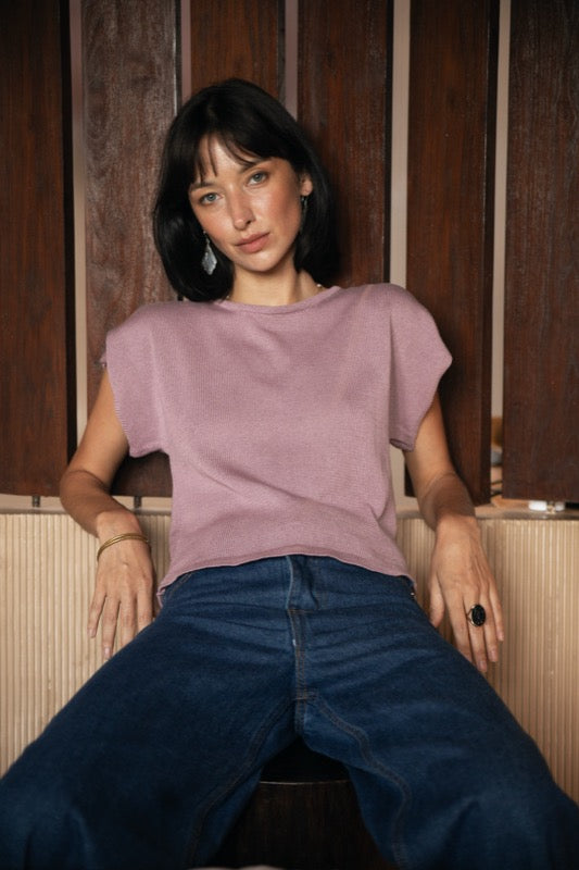 Ellie Knit Tee - Velvet Rose