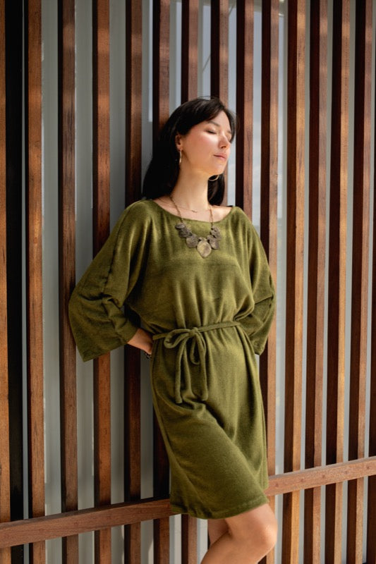 Rose 3/4 Sleeve Dress - Terry Olive