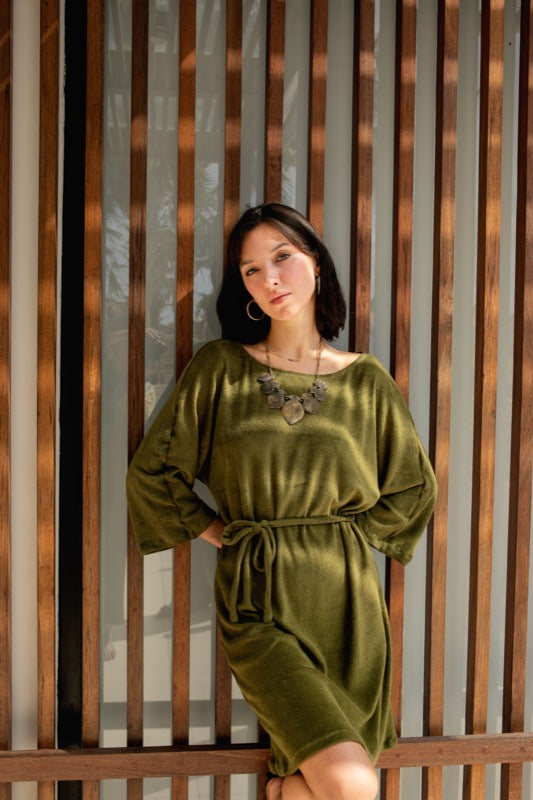 Rose 3/4 Sleeve Dress - Terry Olive