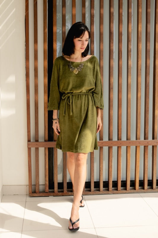 Rose 3/4 Sleeve Dress - Terry Olive