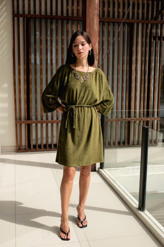 Rose 3/4 Sleeve Dress - Terry Olive