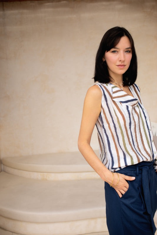 Max Sleeveless Blouse - Stripe Me