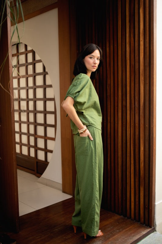 Louise Pants - Olive Linen